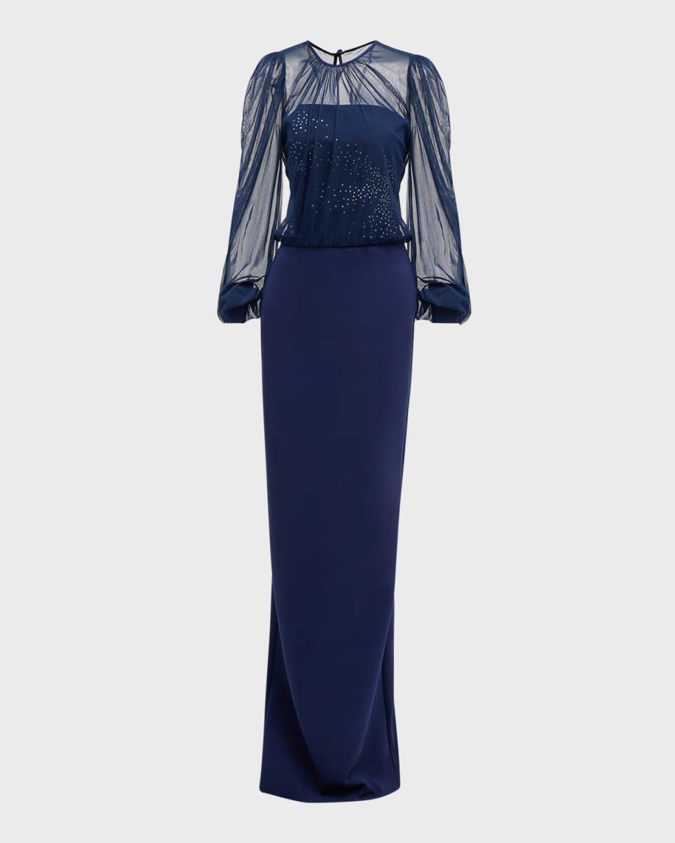 Rhinestone-Embellished Illusion Column Gown