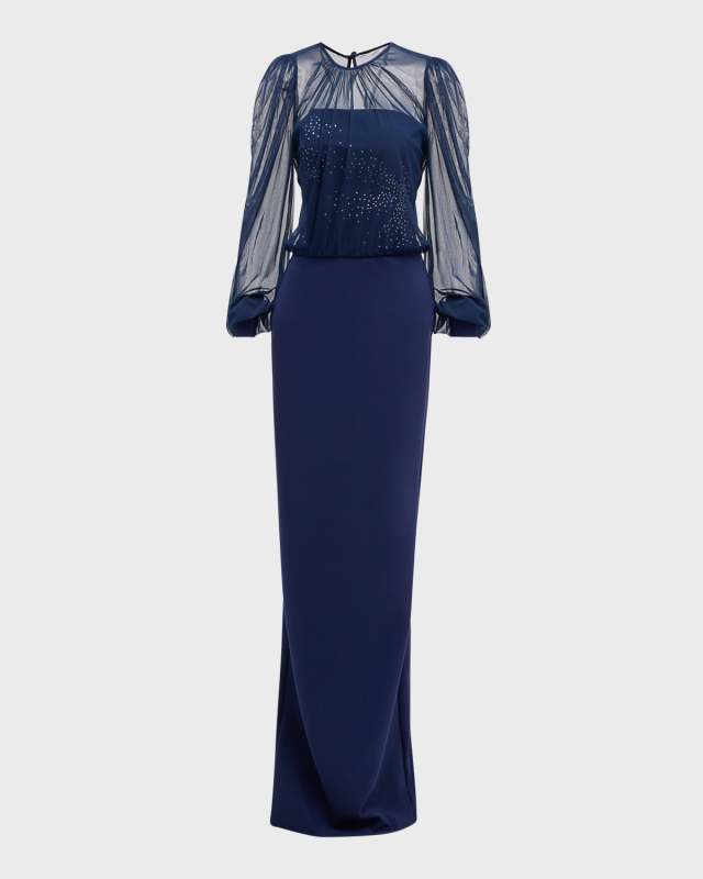 Rhinestone-Embellished Illusion Column Gown