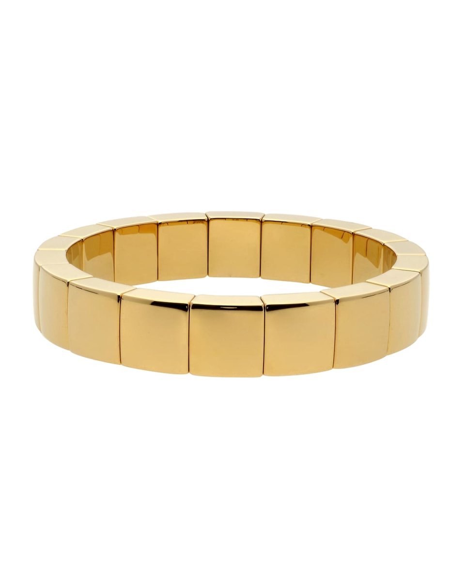 AURA Square 18k White Gold Overlay & White Ceramic Stretch Bracelet