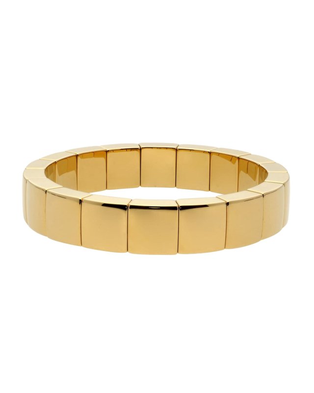 AURA Square 18k White Gold Overlay & White Ceramic Stretch Bracelet