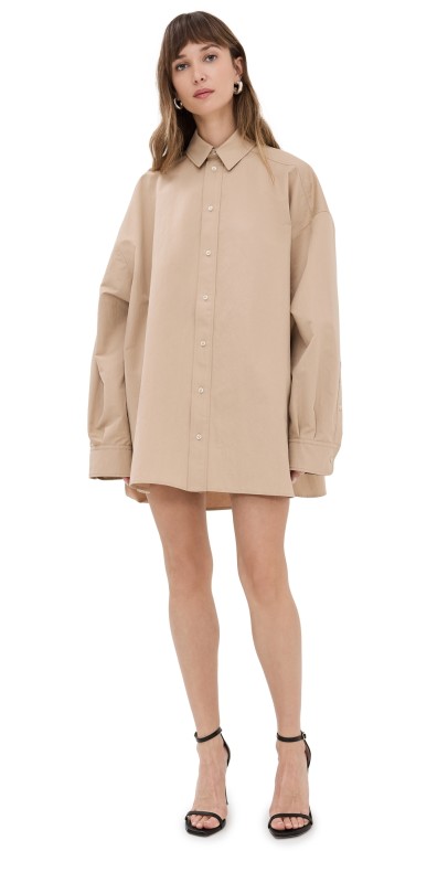 WARDROBE. NYC Drill Mini Shirt Dress Khaki