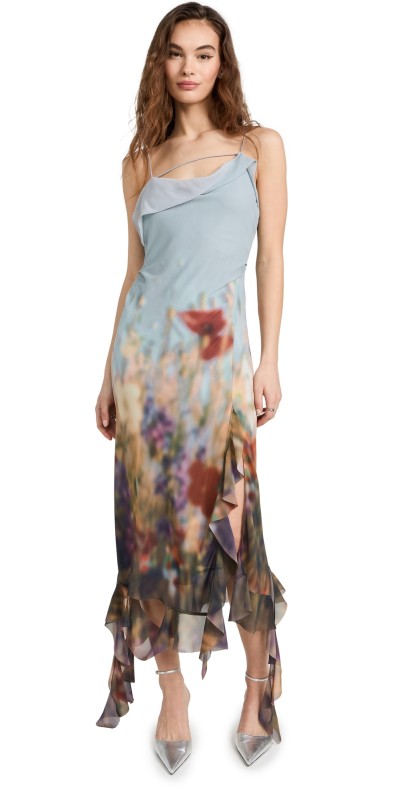 Acne Studios Blurry Meadow Chiffon Dress Dusty Blue