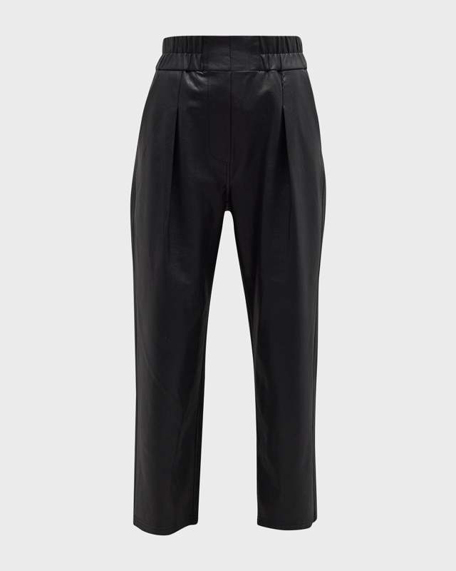 Fiera Pleated Cropped Vegan Leather Pants