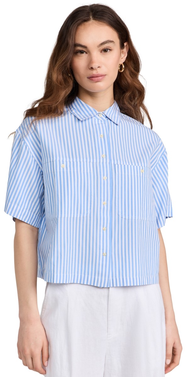 THE GREAT. The Atlas Shirt Light Sky Studio Stripe