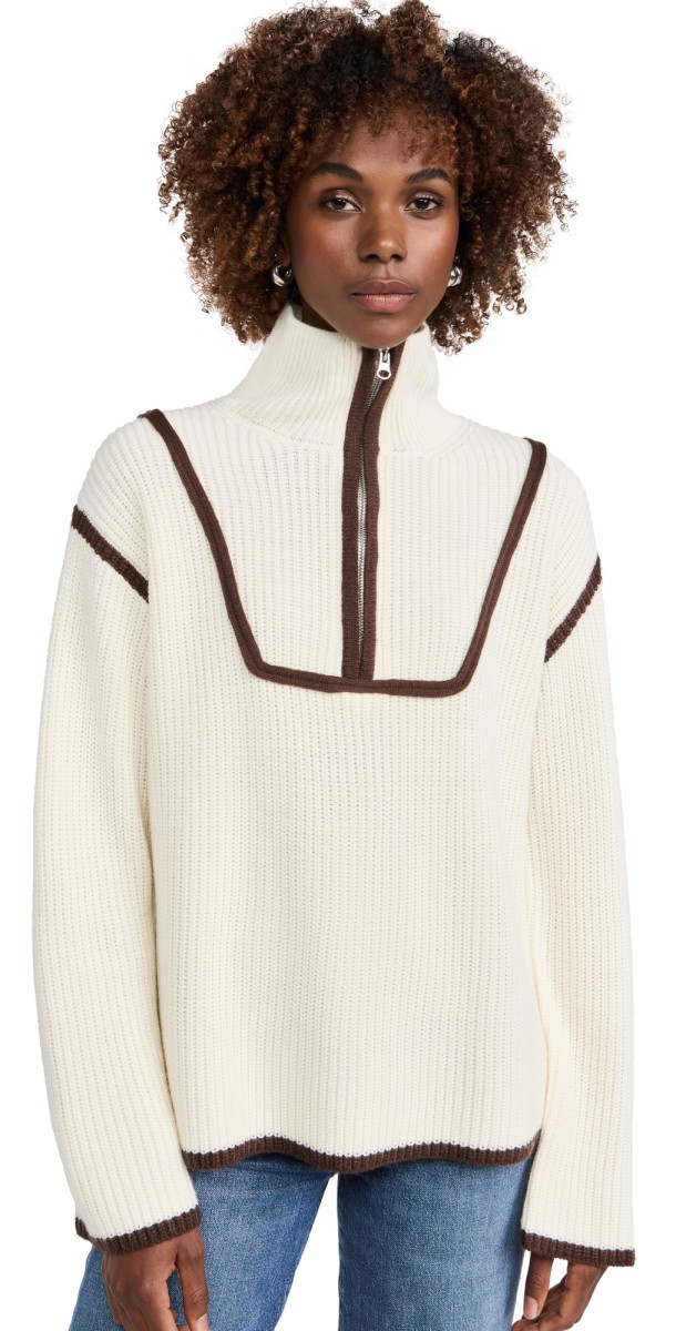 English Factory Quarter Zip Sweatshirt Brown Multi