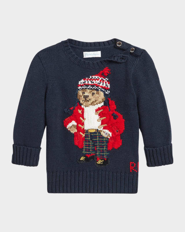 Boy's Festive Polo Bear Intarsia Sweater, Size 3M-24