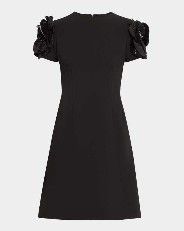 Floral Applique Stretch Crepe Dress