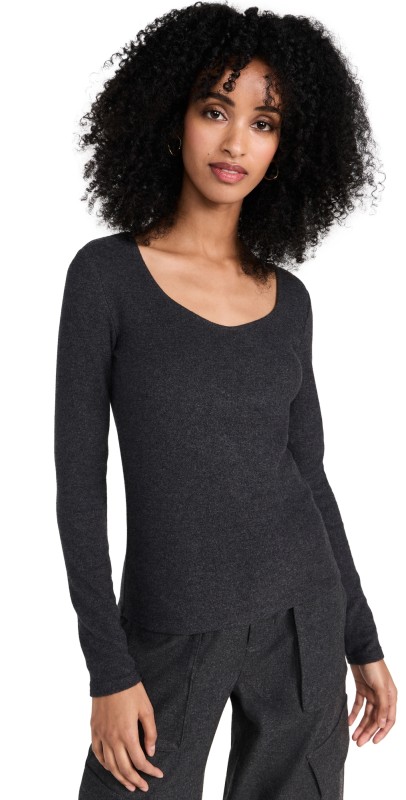 Vince Long Sleeve Cozy Scoop Neck Top H Charcoal