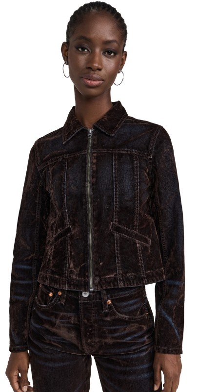 RE/DONE Flocked Corduroy Slim Zip Jacket Brown Flocked