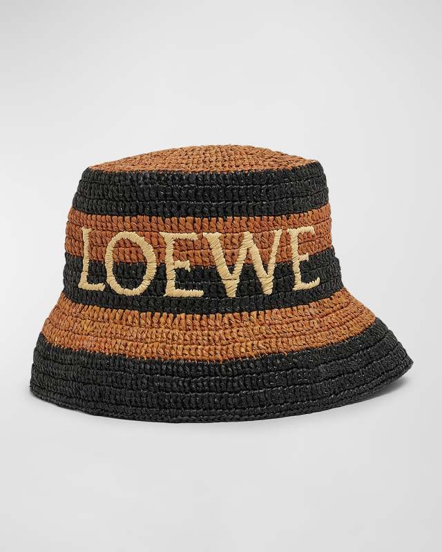 Striped Logo Raffia Bucket Hat