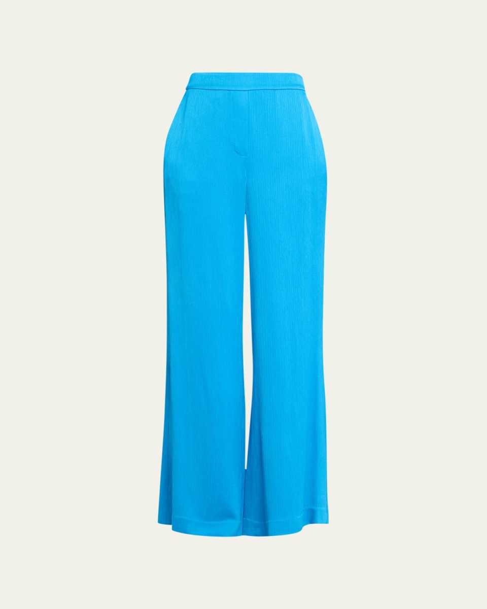Maria Crinkled Back-Slit Straight-Leg Pants