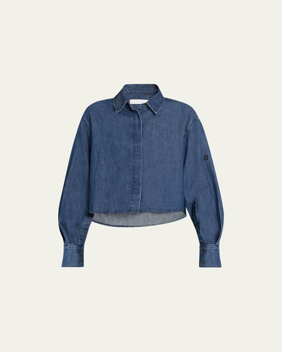 Renata Cropped Button-Front Cotton Chambray Shirt