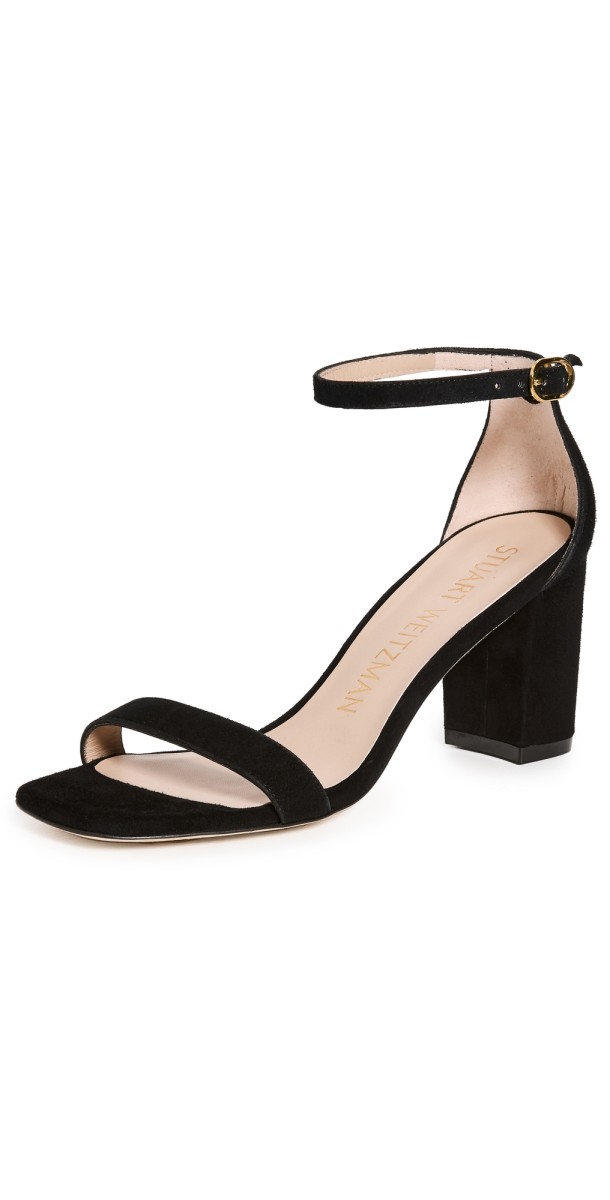 Stuart Weitzman 75mm Nudist Curve Block Sandals Black