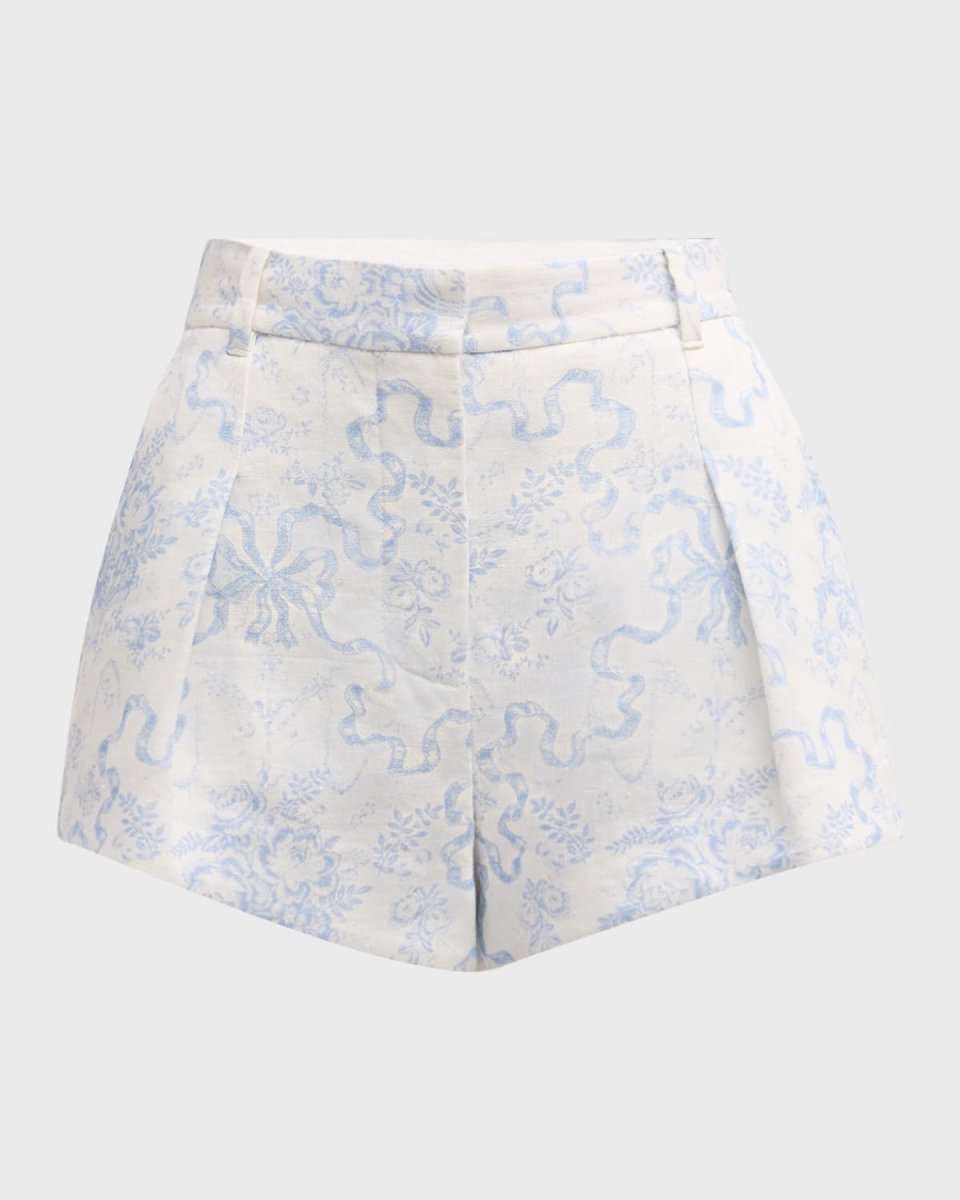 Lacette Bow-Print Linen Shorts