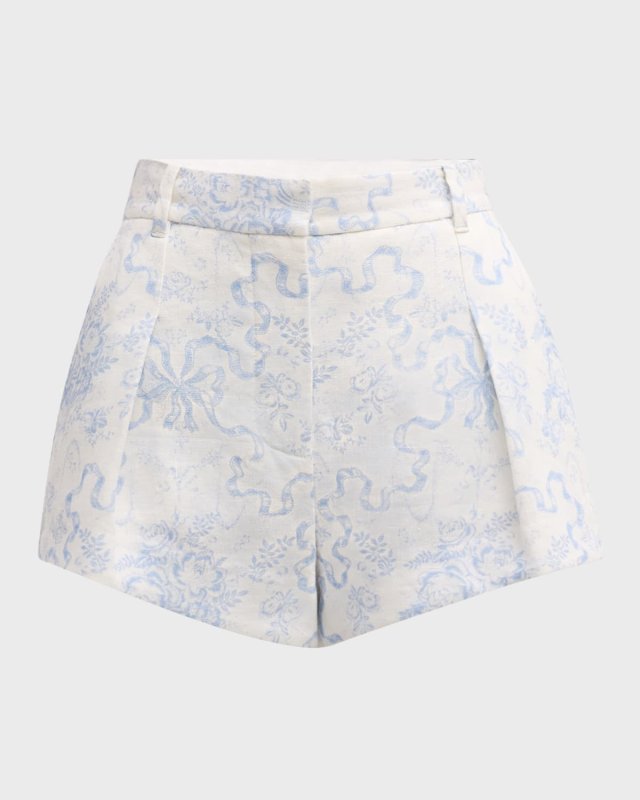 Lacette Bow-Print Linen Shorts