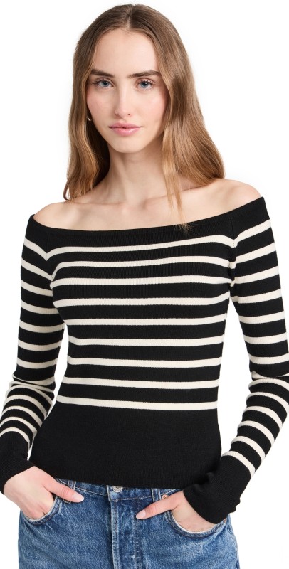 Pixiearketarcel Stripe Off The Shoulder Knit Top Black