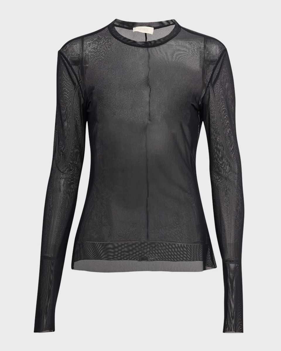 Mesh Long-Sleeve Crewneck Top