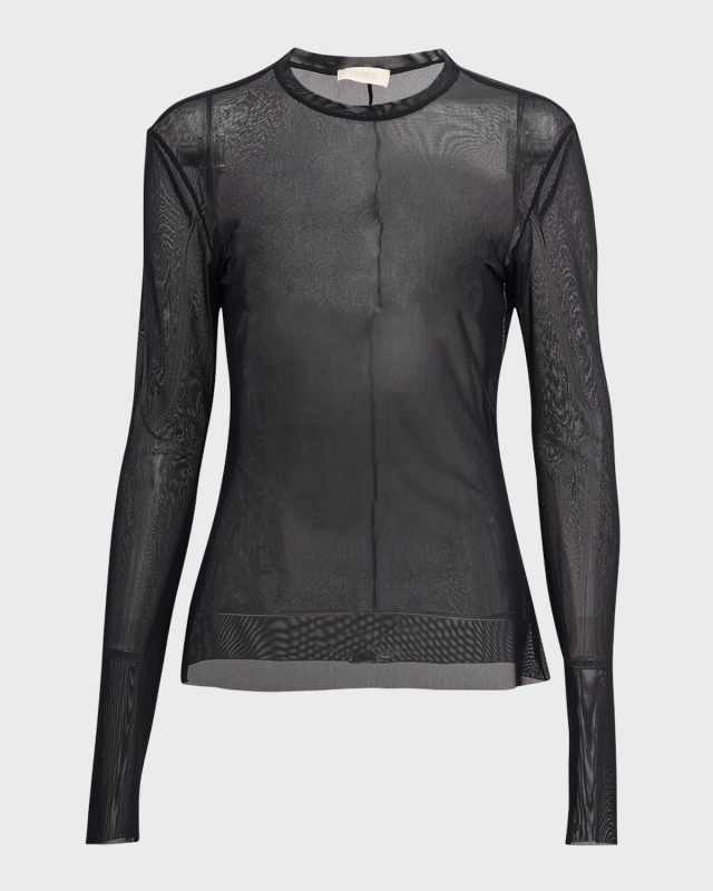 Mesh Long-Sleeve Crewneck Top