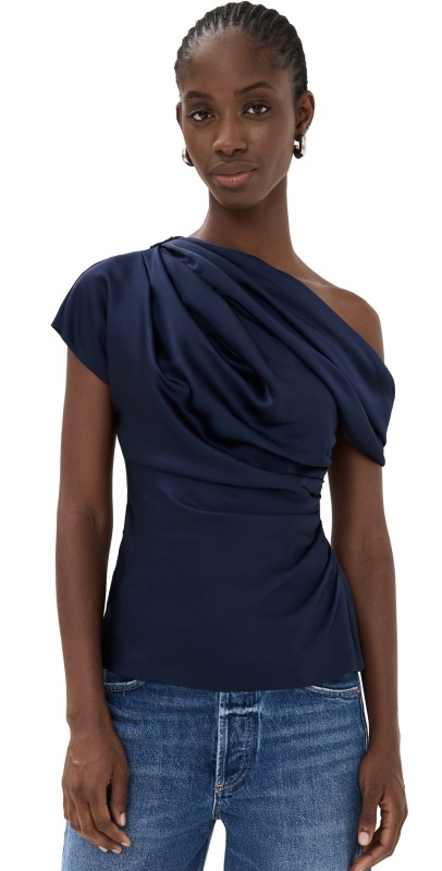 SIMKHAI Phoebe Draped Top Midnight