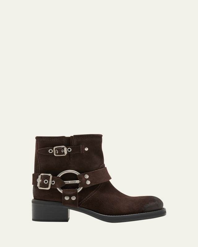 Suede Harness Biker Ankle Booties