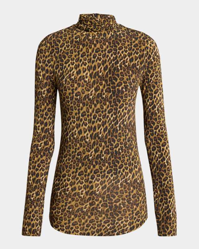 Joyela Leopard Print Jersey Turtleneck Top