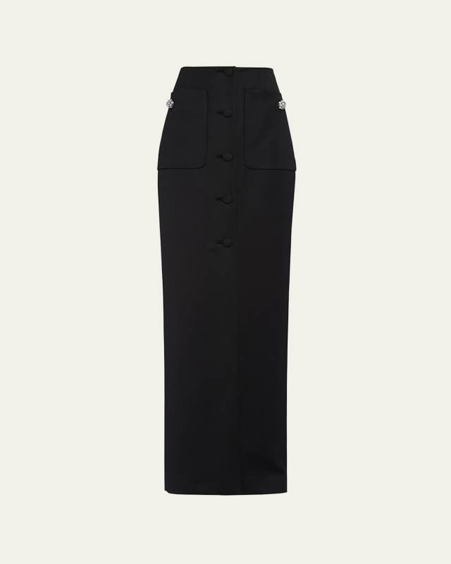 Long Wool Satin Pencil Skirt