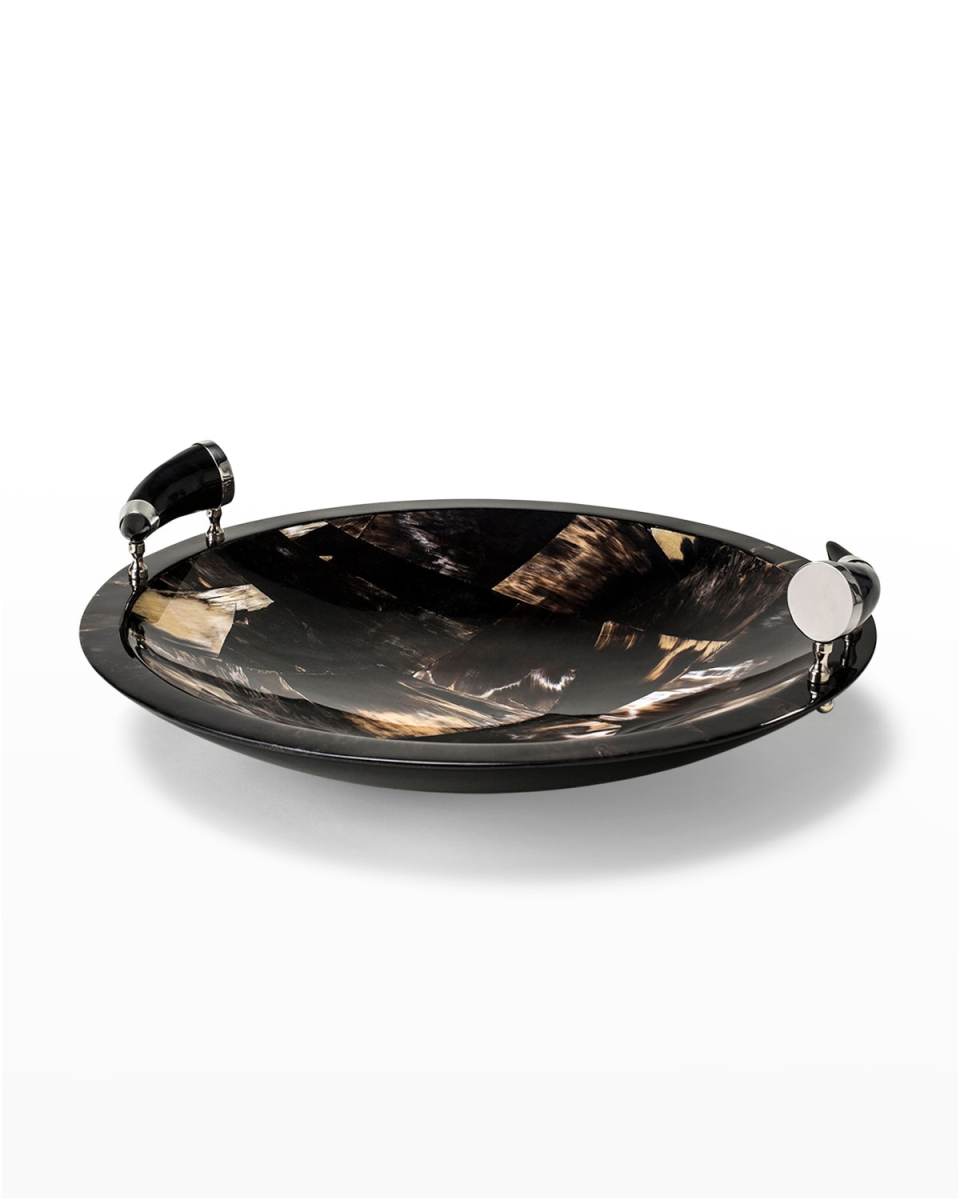Round Horn Veneer Platter With Horn Handles