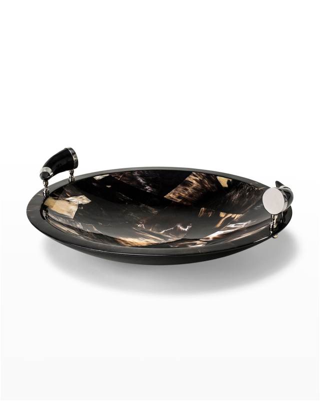 Round Horn Veneer Platter With Horn Handles