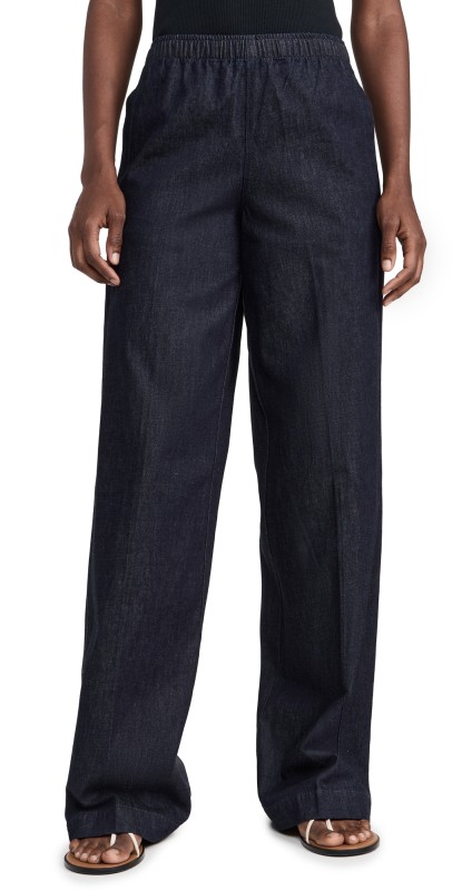 Vince Low Rise Pull On Wide Leg Twill Pants Washed Indigo