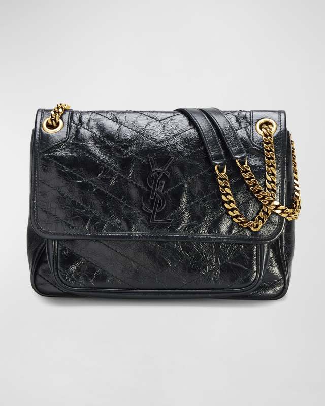 Niki Medium Flap YSL Shoulder Bag in Crinkled Leather
