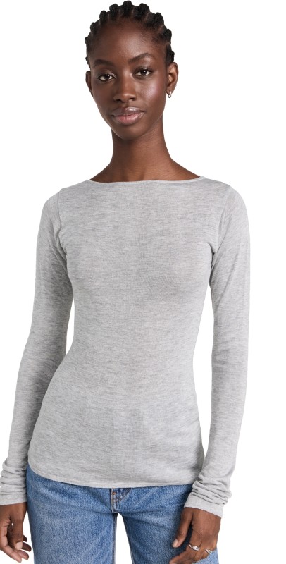 DL1961 Long Sleeve Boat Neck Tee Light Grey (Knit)
