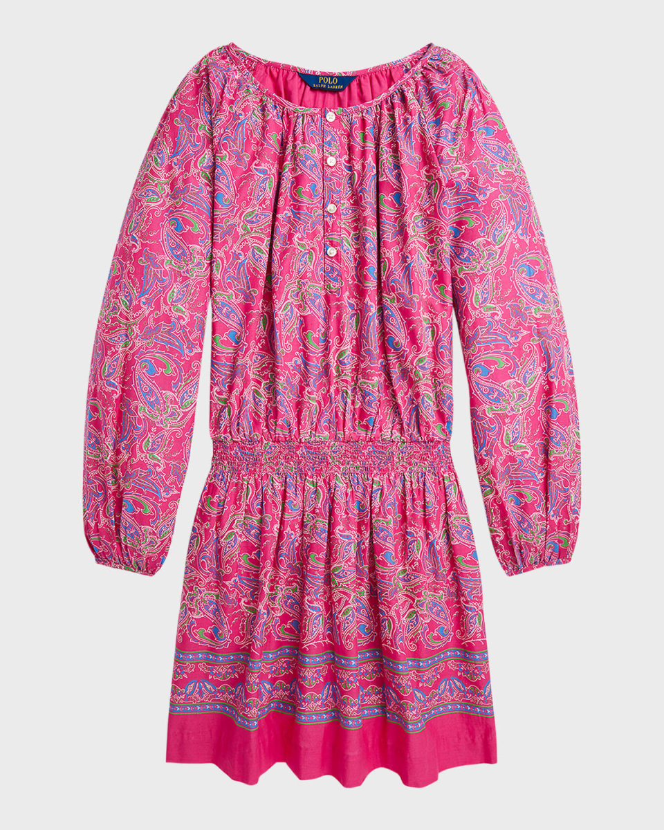 Girl's Paisley Cotton Batiste Dress, Size 7-16
