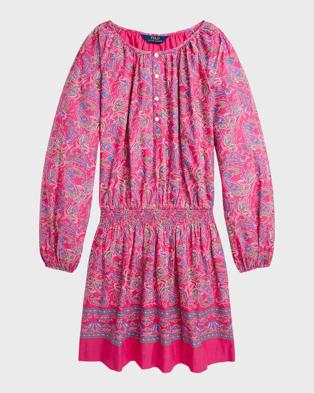 Girl's Paisley Cotton Batiste Dress, Size 7-16