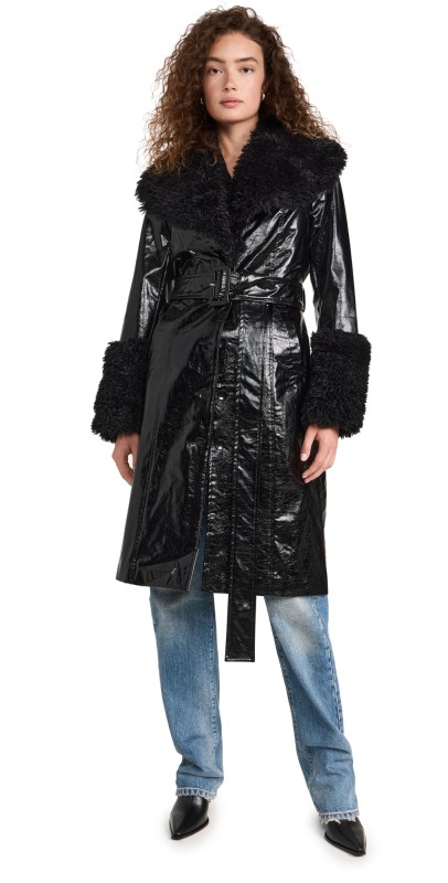 Avec Les Filles Faux Leather Trench Black