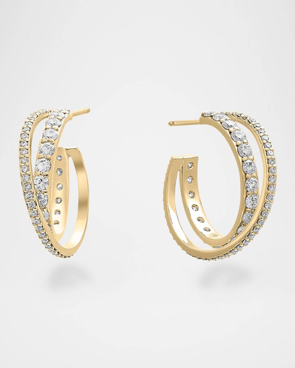 14K Gold Crossover Diamond Hoop Earrings, 20mm