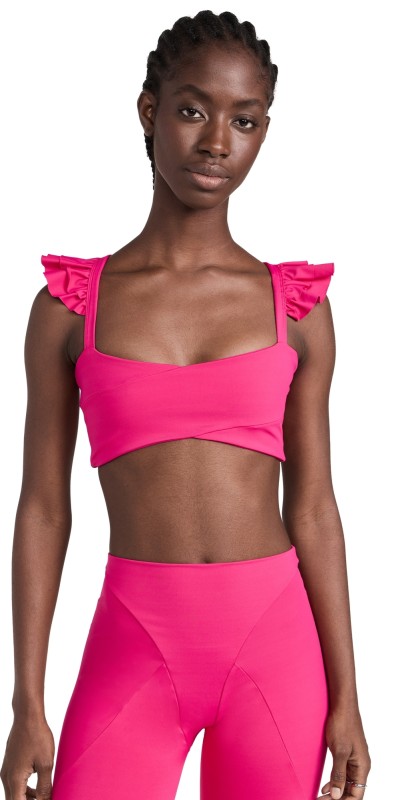 Port De Bras Cross Ruffle Crop Fuchsia