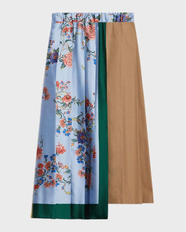 Operoso Pleated Floral-Print Midi Skirt