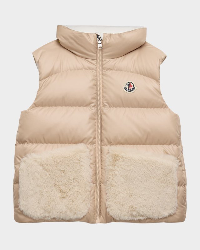 Girl's Vive Puffer Vest W/ Teddy Pockets, Size 12M-3