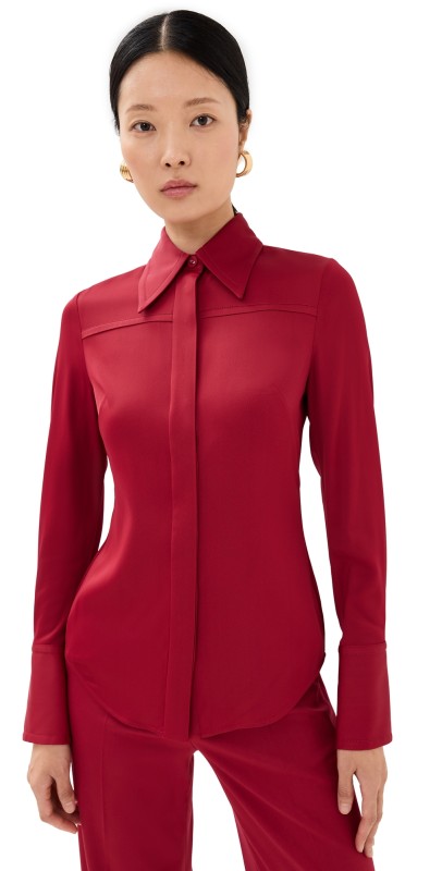 Another Tomorrow Bias Seamed Shirt Ruby