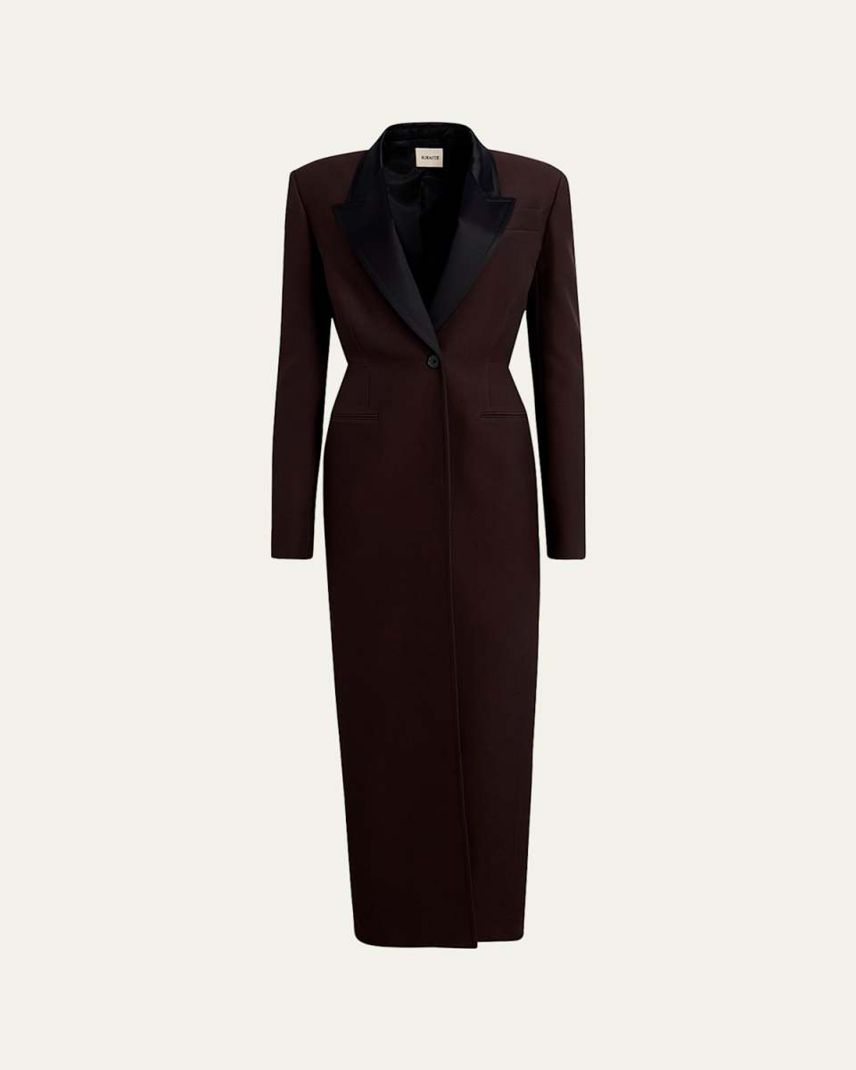 Bellow Long Peacoat with Satin Lapels