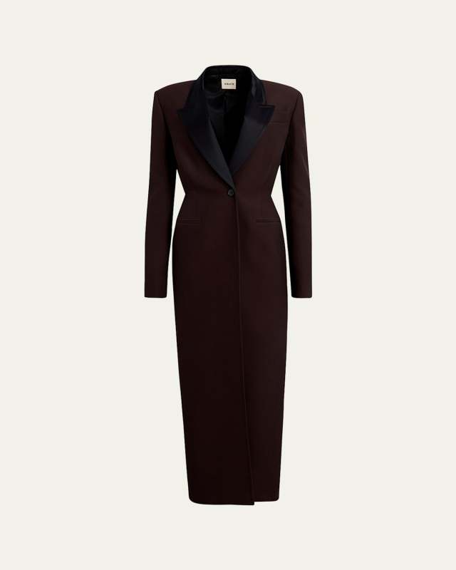 Bellow Long Peacoat with Satin Lapels