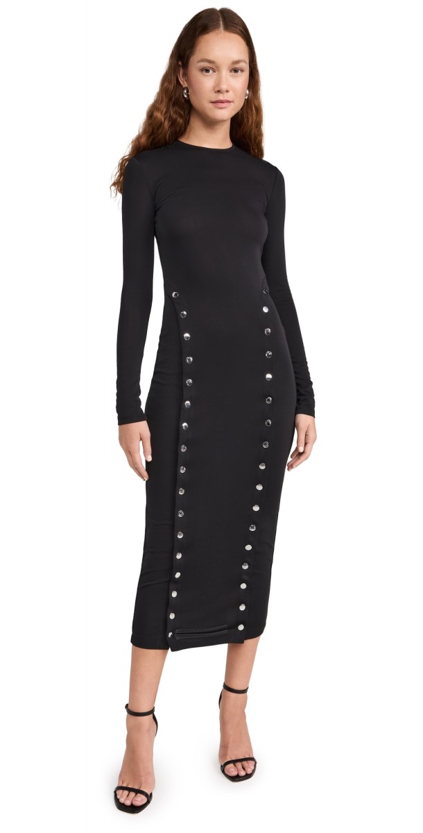 Fleur du Mal Midi Dress with Side Snaps Black