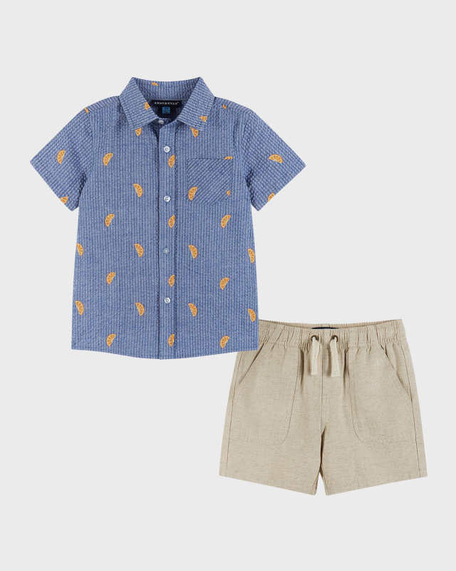 Boy's Seersucker Polo Shirt & Shorts Set, Size 2T-7