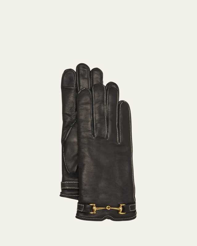 Classic Buckled Leather & Cashmere Gloves
