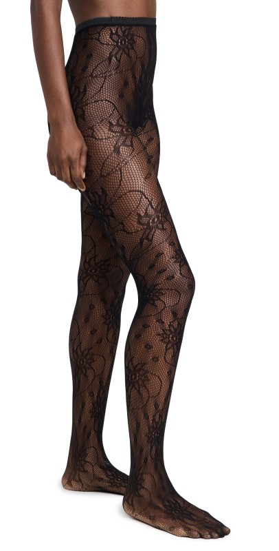 Stems Wild Flower Fishnet Tights Black