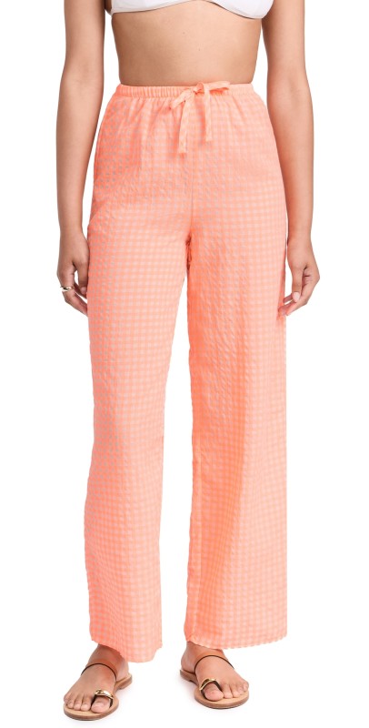 American Vintage Droit Trousers Vichy Orange Fluo