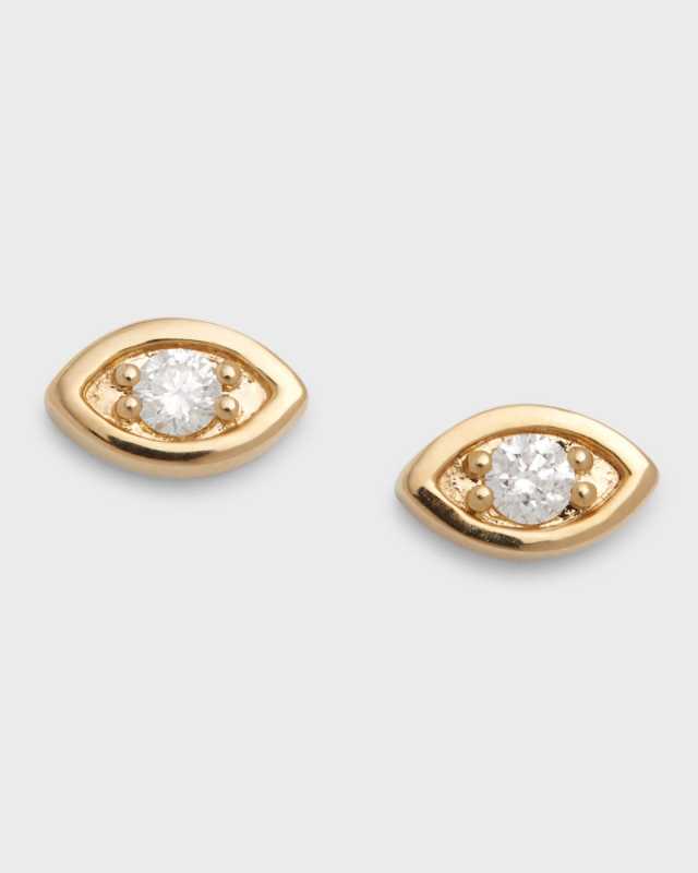 14k Yellow Gold Large Marquis Evil Eye Stud Earrings