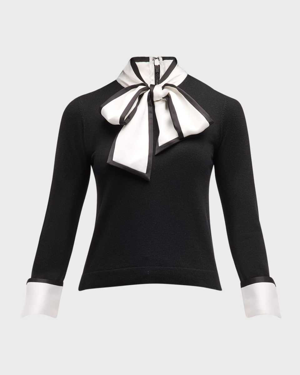 Justina Combo Tie-Neck Pullover