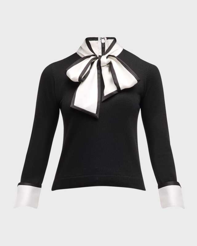 Justina Combo Tie-Neck Pullover