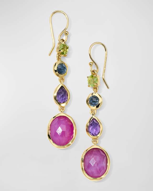 18K Rock Candy Small 4-Stone Linear Drop Earrings in Summer Rainbow